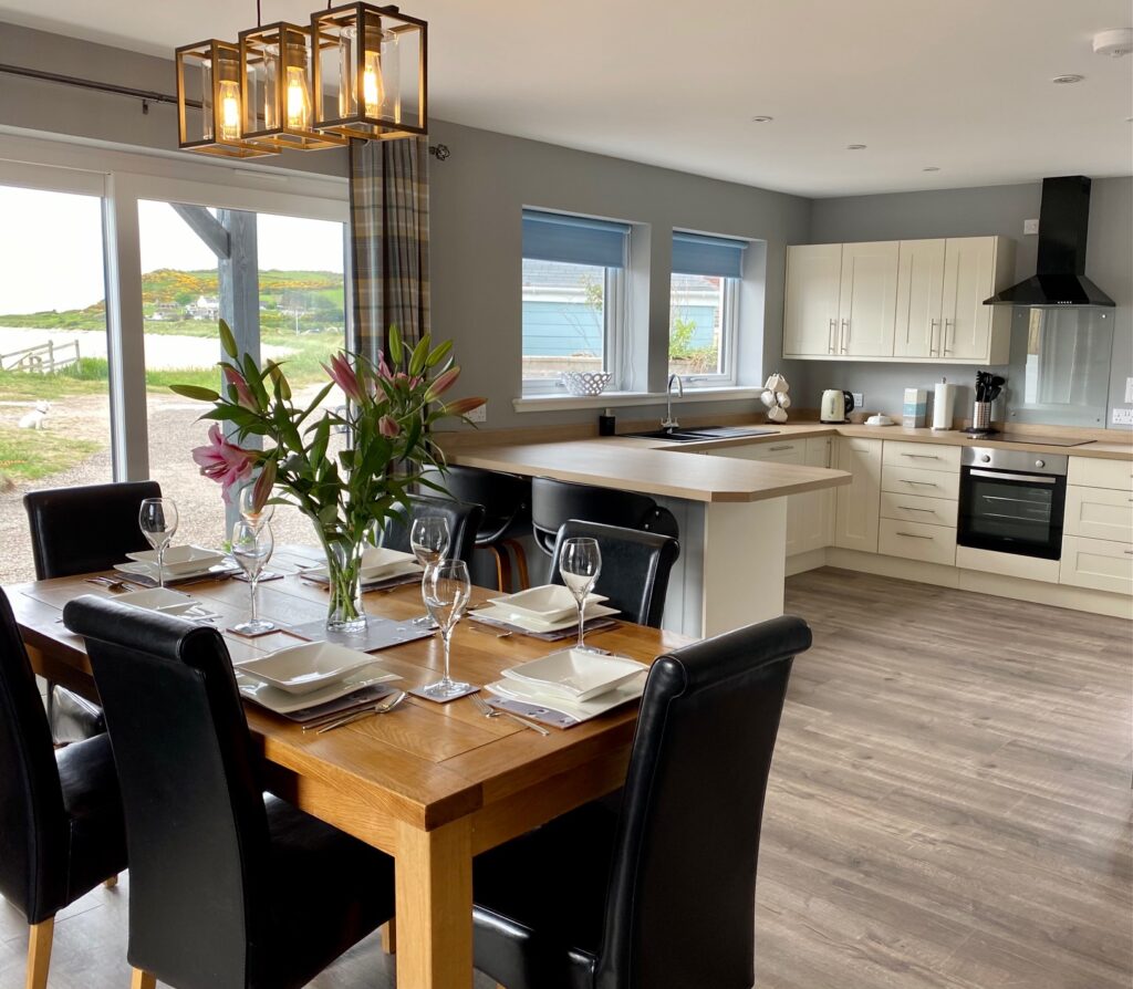 Kitchen and dining room inside on the beach